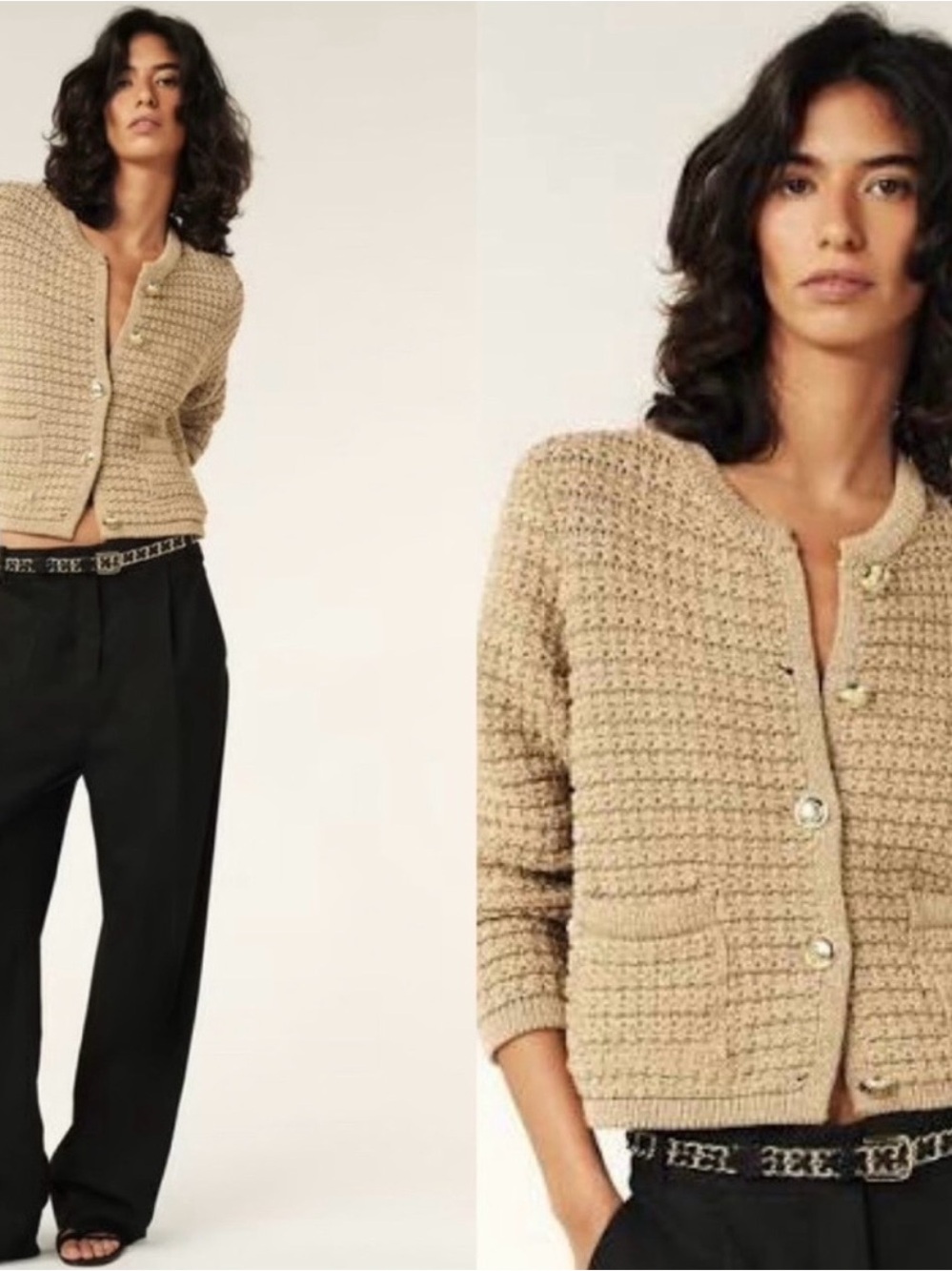 ba&sh Gaston gold cropped cardigan